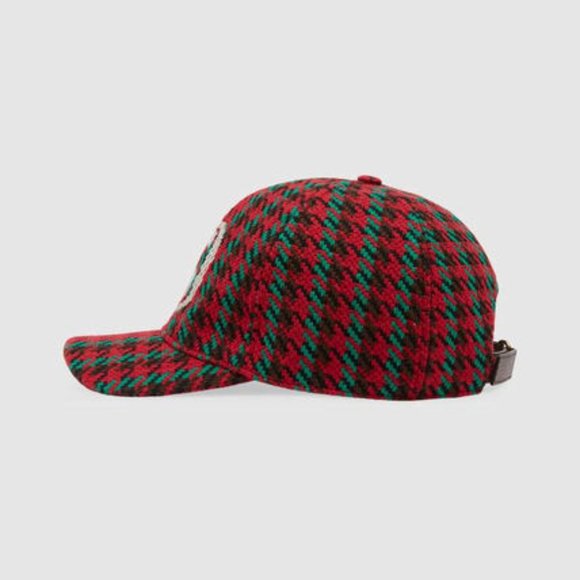 Gucci Houndstooth Baseball Hat With Interlocking G In Red And Green NEW W TAGS - Picture 7 of 9